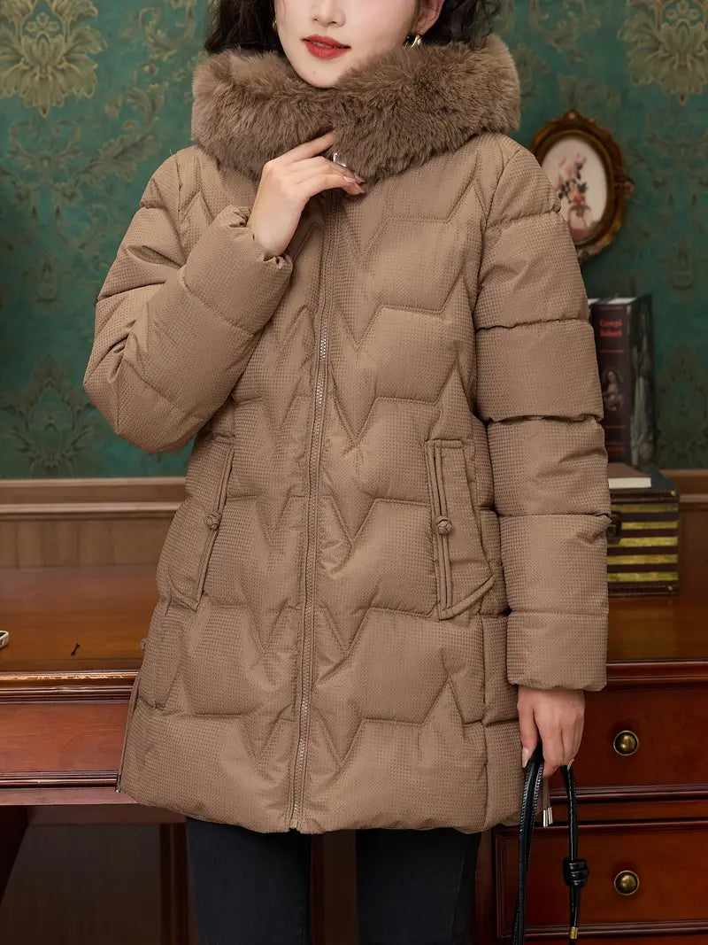 Miki | Casual Midi Windbreaker Jacke für Damen – Abnehmbarer Kapuzen