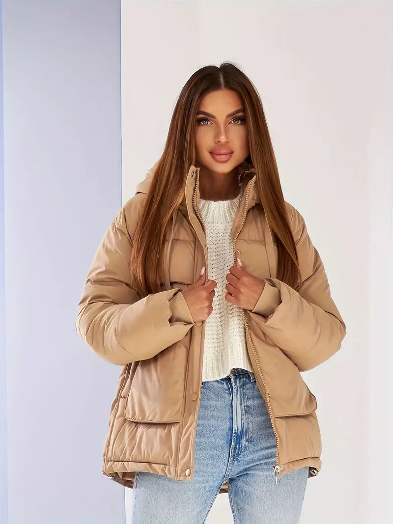 Ase | Modische einfarbige Jacke mit Kapuze und Kordelzug für Frauen