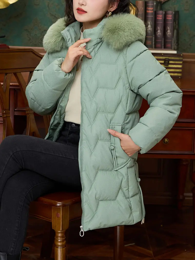 Miki | Casual Midi Windbreaker Jacke für Damen – Abnehmbarer Kapuzen