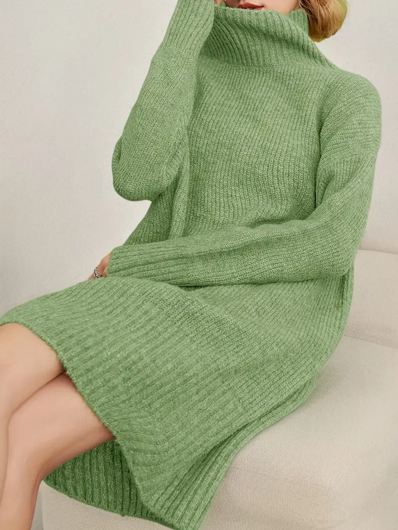 Klie | Stilvolles einfarbiges Pulloverkleid mit hohem Kragen und eleganten langen Ärmeln