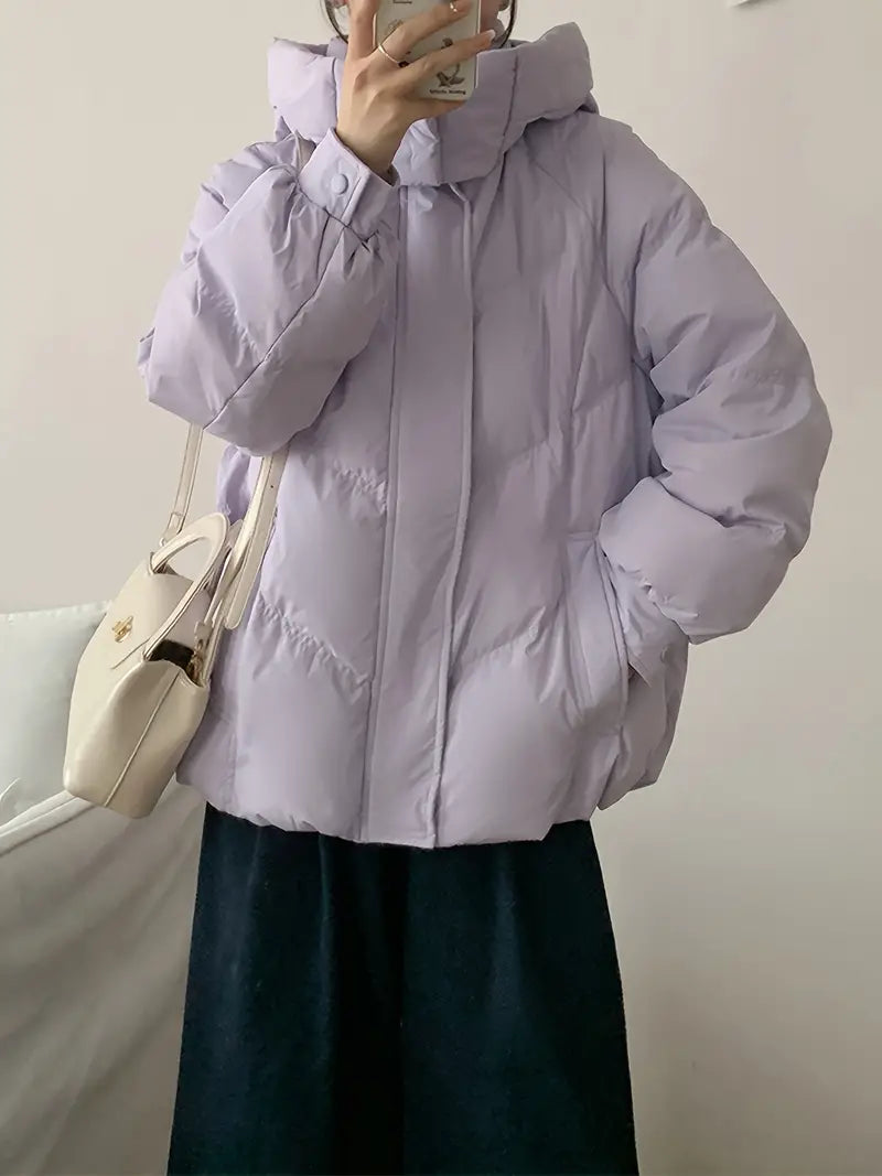 Peri | Schicke Winter-Pufferjacke für Damen, lange Ärmel, feste Farbe, normale Passform