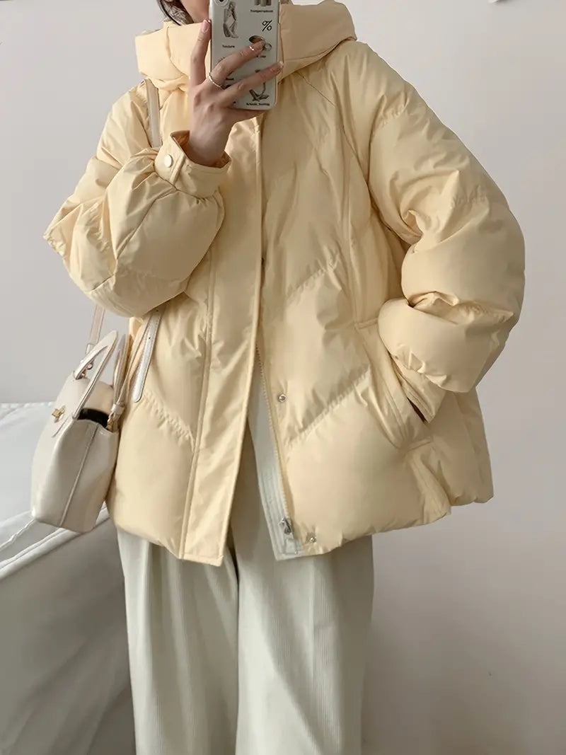 Peri | Schicke Winter-Pufferjacke für Damen, lange Ärmel, feste Farbe, normale Passform