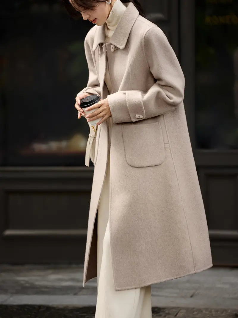 Reih | Eleganter Einreiher-Mantel für Damen – Langarm, Woll-Mix, Mid-Länge