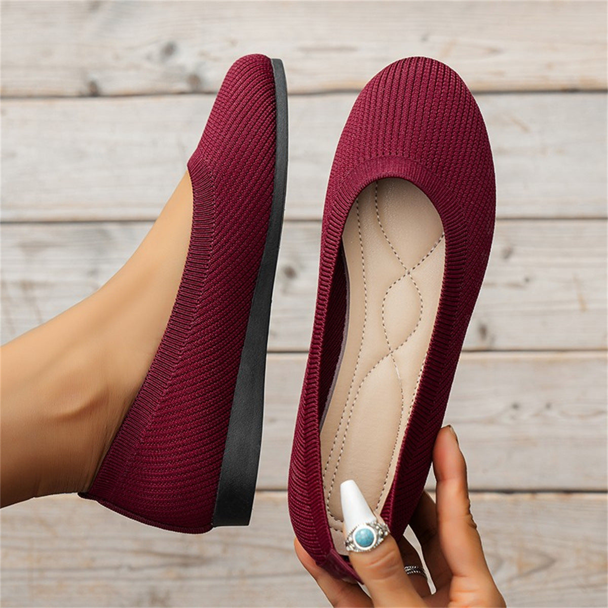 Jenefier | Gestrickte Ballett-Flats Schuhe
