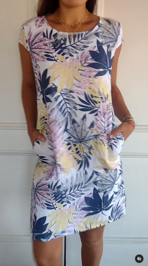 Orlanda | Damenkleid aus Baumwolle und Leinen mit lockerem Druckmuster