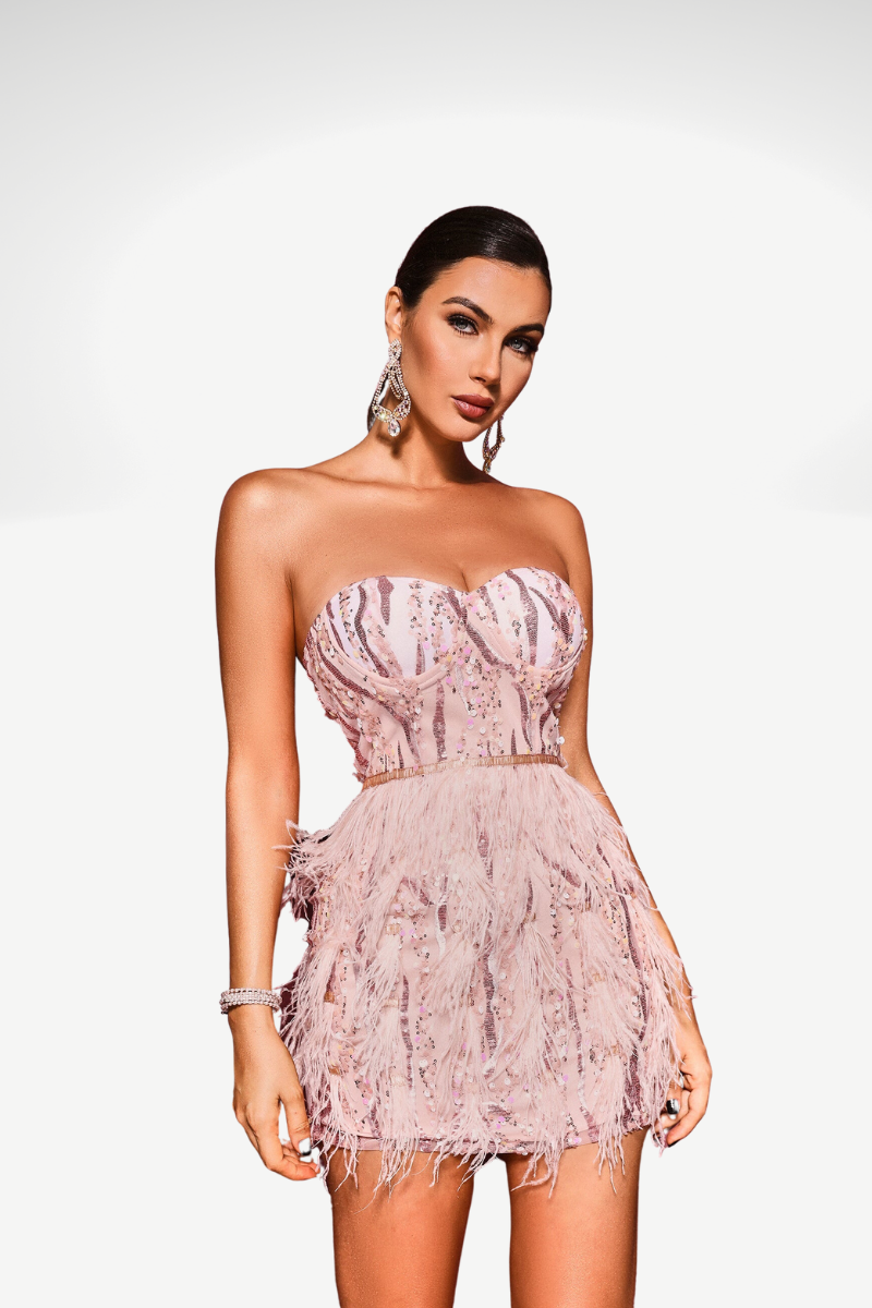 Elisabeth | Glitzerndes Feder-Tubenkleid