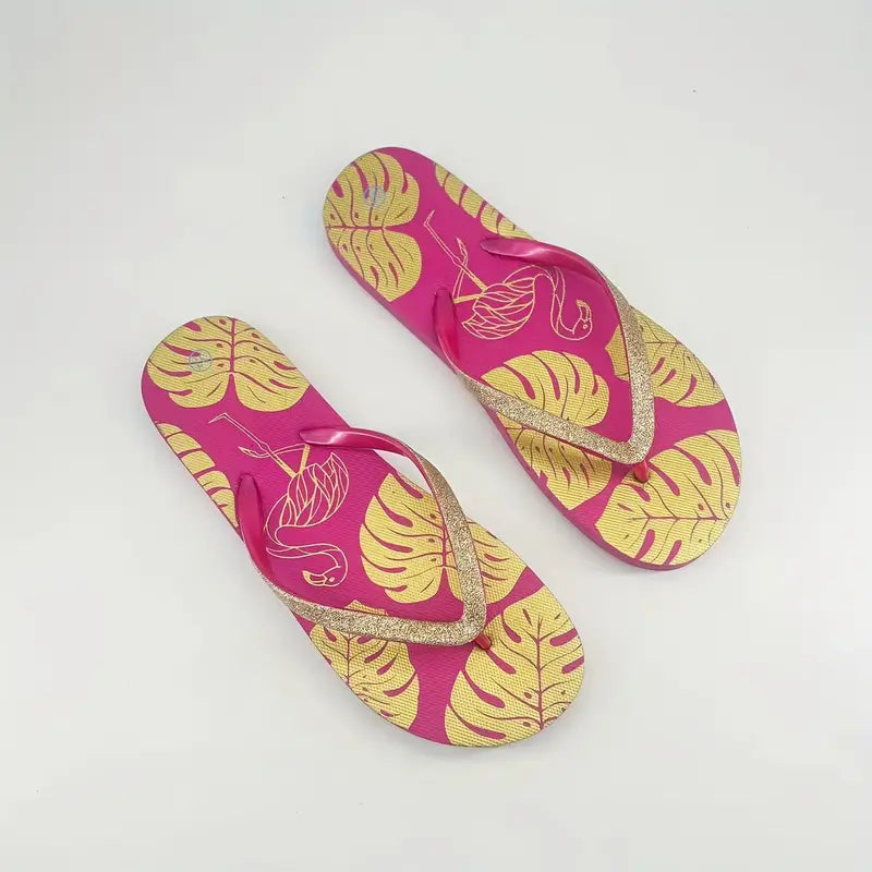 Ione | Flamingo Print Sommer Strand flach Slide Sandale