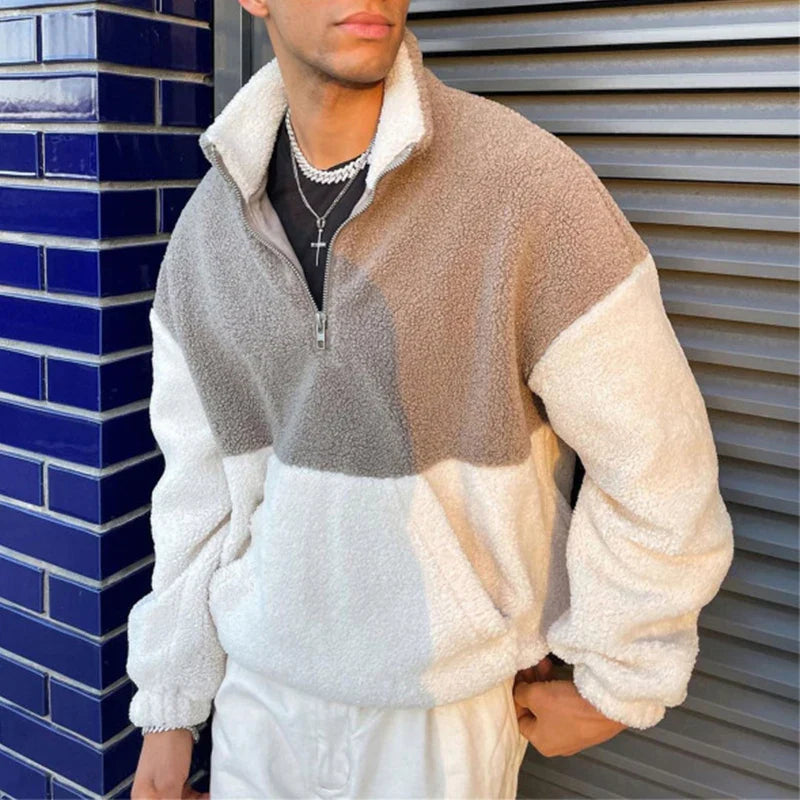 Elyas | Colorblock Fleece-Pullover mit Reißverschluss für Männer