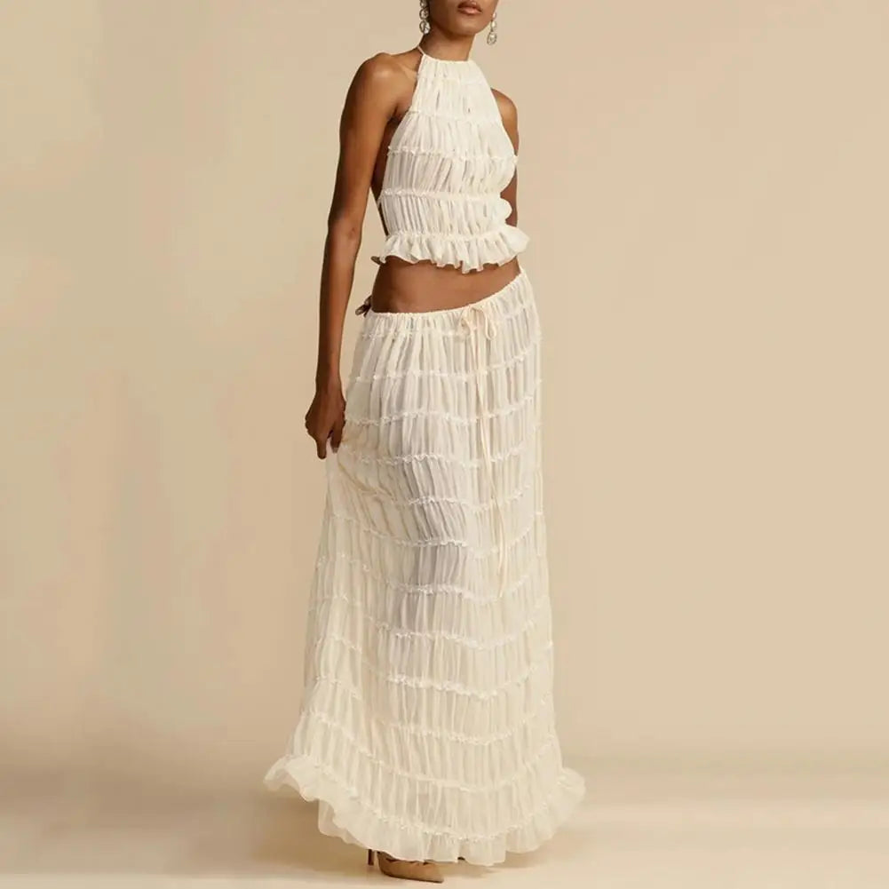 Lisandra | Strandfertige Sommer-Vibes | Atemberaubendes Mesh-Top und Rock-Set