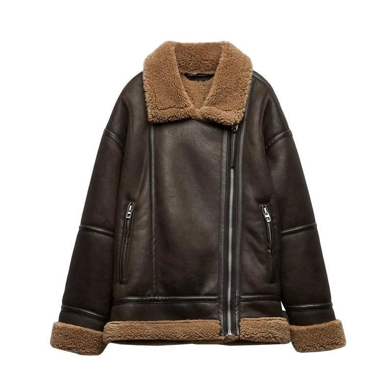 Jaline | Vintage-Lammwolljacke für Damen mit Reißverschluss und Taschen – Für kalte Tage