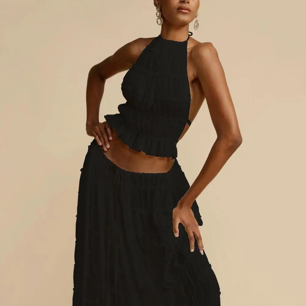 Lisandra | Strandfertige Sommer-Vibes | Atemberaubendes Mesh-Top und Rock-Set
