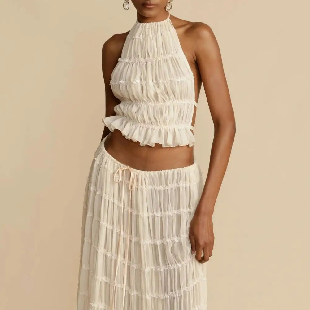 Lisandra | Strandfertige Sommer-Vibes | Atemberaubendes Mesh-Top und Rock-Set