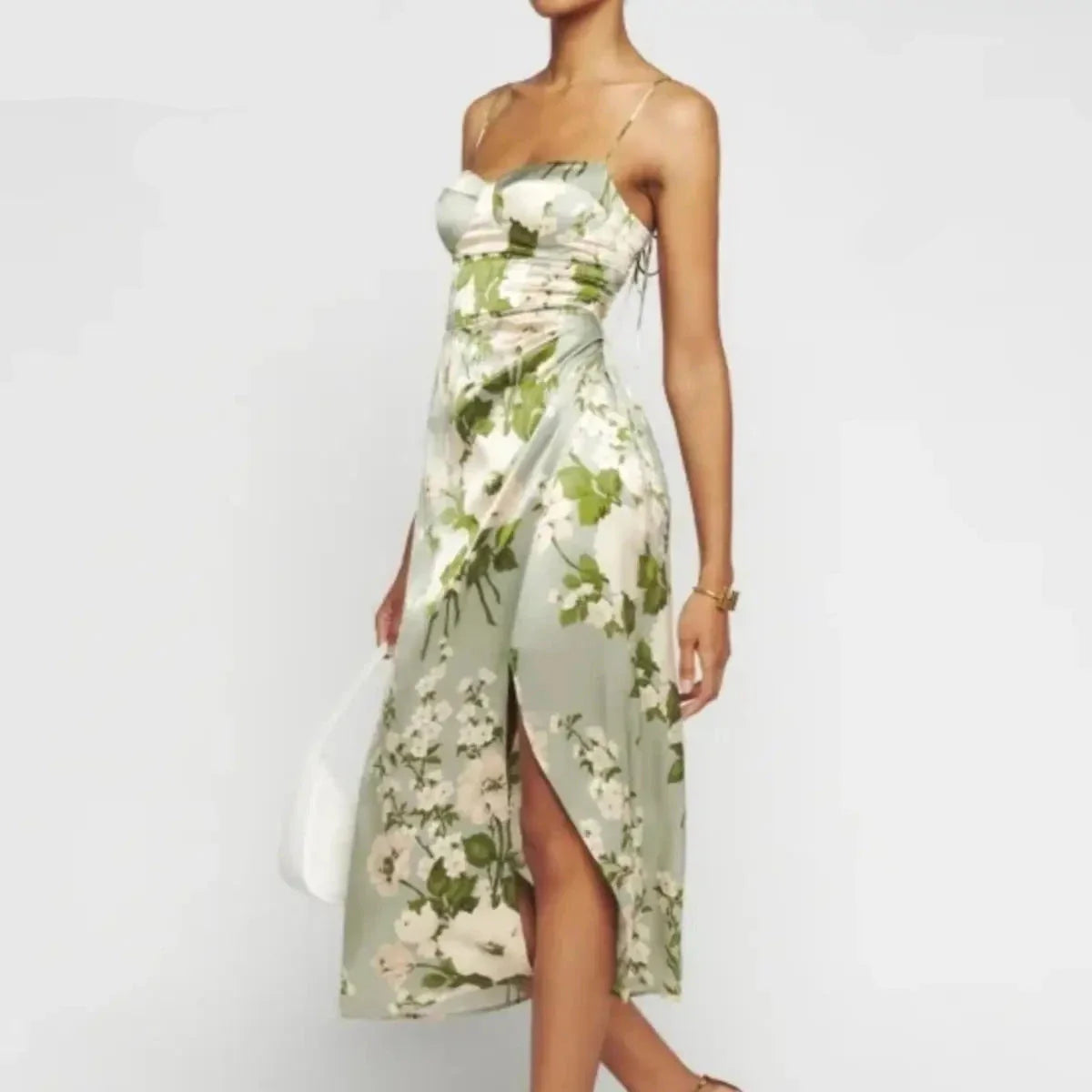 Emily | Atemberaubendes Grünes Sommerblumenkleid