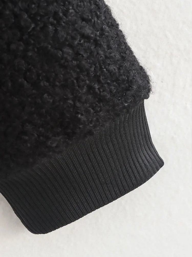 Mela | Damen Tweed Bomberjacke mit Stehkragen, Puffärmeln und Tasche