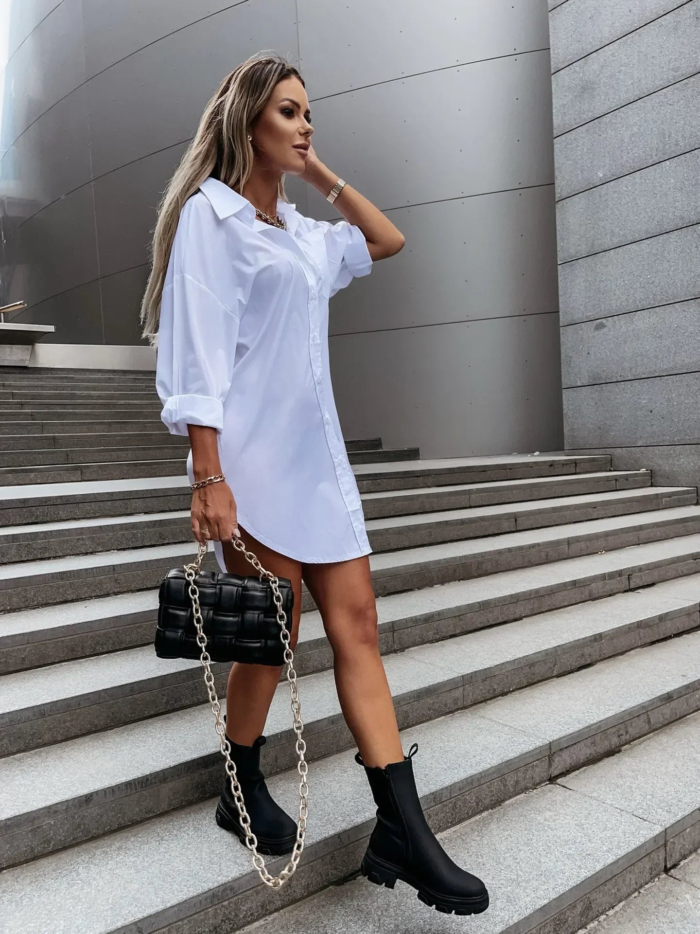 Jeffy | Weißes übergroßes Hemdkleid