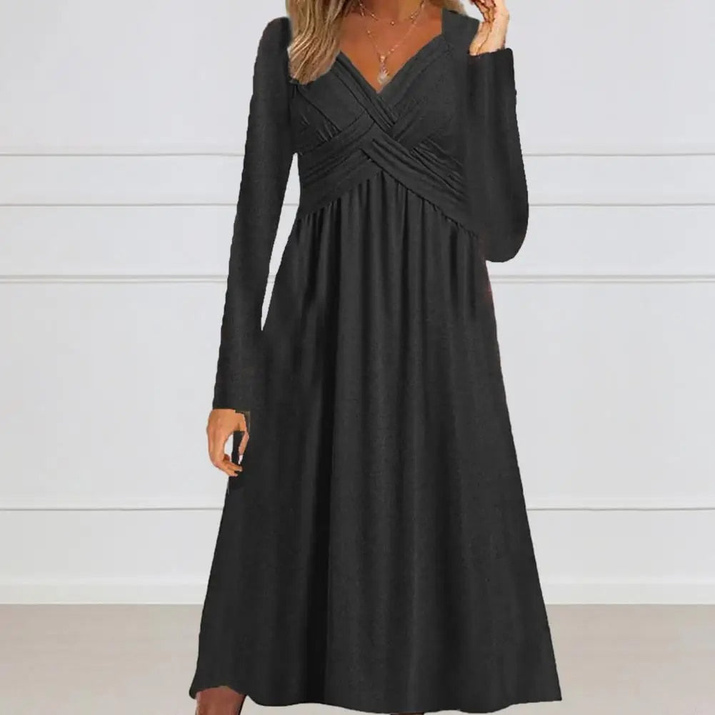 Venala | Graues Einfarbiges Midikleid Mit Seitentaschen