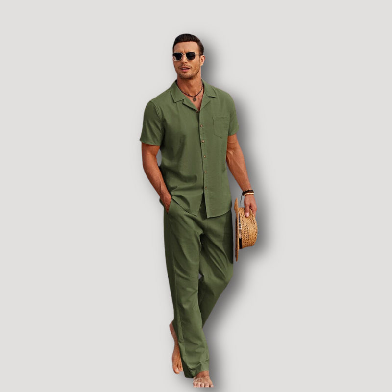 Tey | Collar Shirt Kurzarm Leinenhose Set Sommer-Outfit