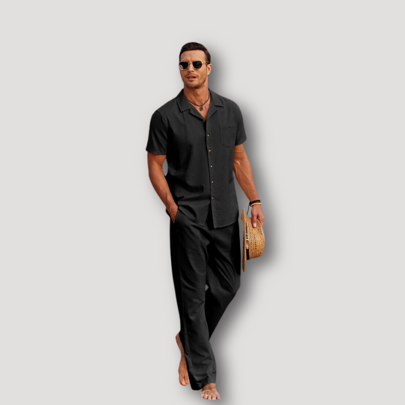 Tey | Collar Shirt Kurzarm Leinenhose Set Sommer-Outfit