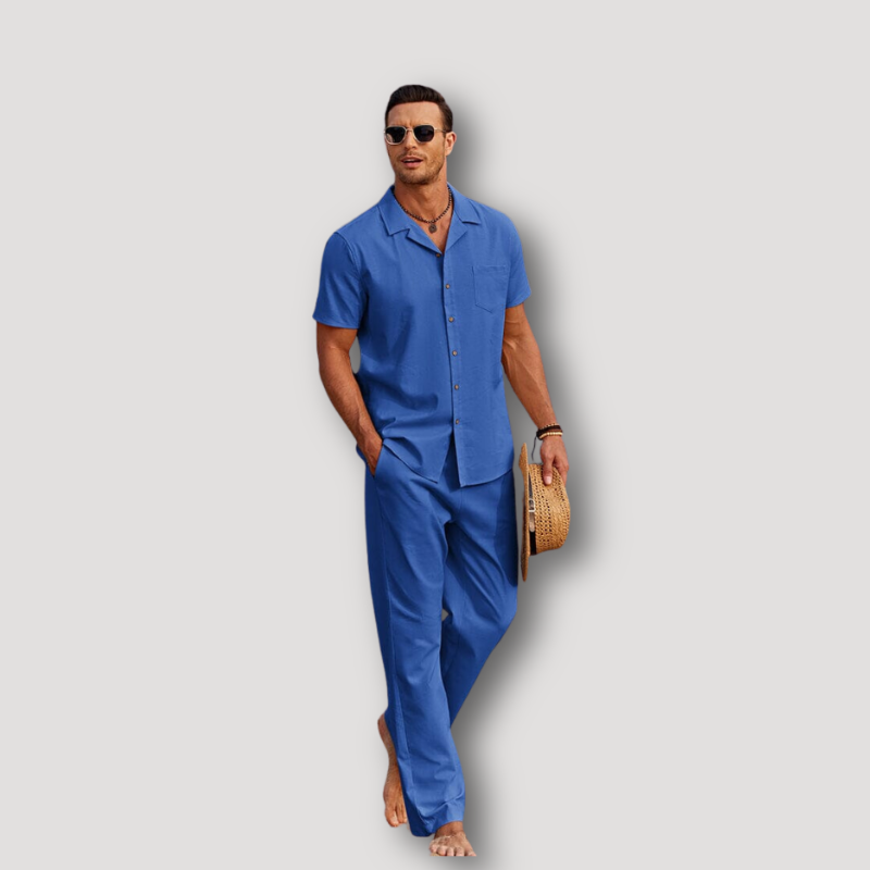 Tey | Collar Shirt Kurzarm Leinenhose Set Sommer-Outfit