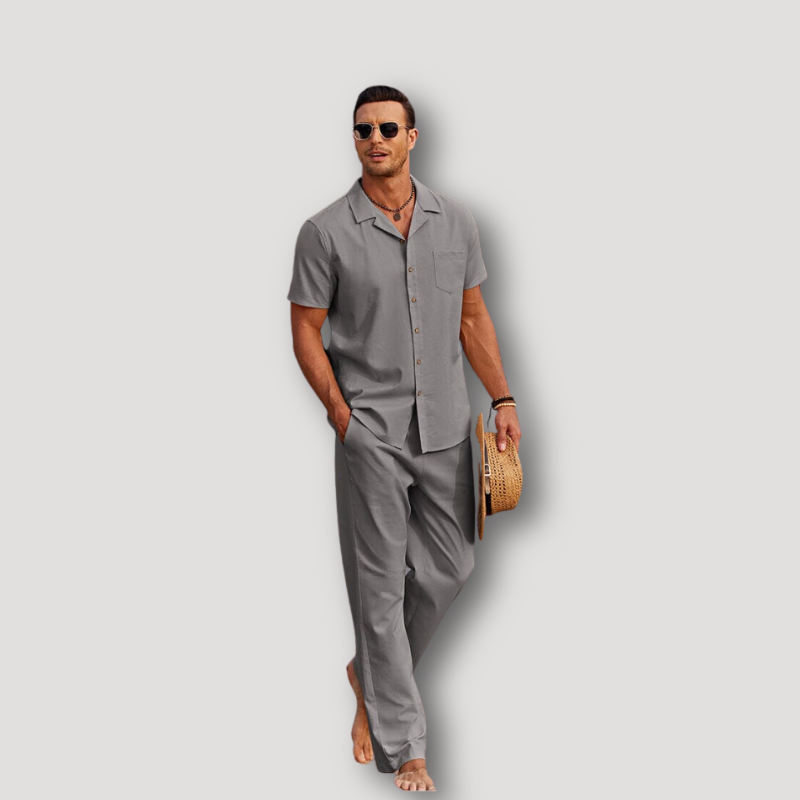 Tey | Collar Shirt Kurzarm Leinenhose Set Sommer-Outfit
