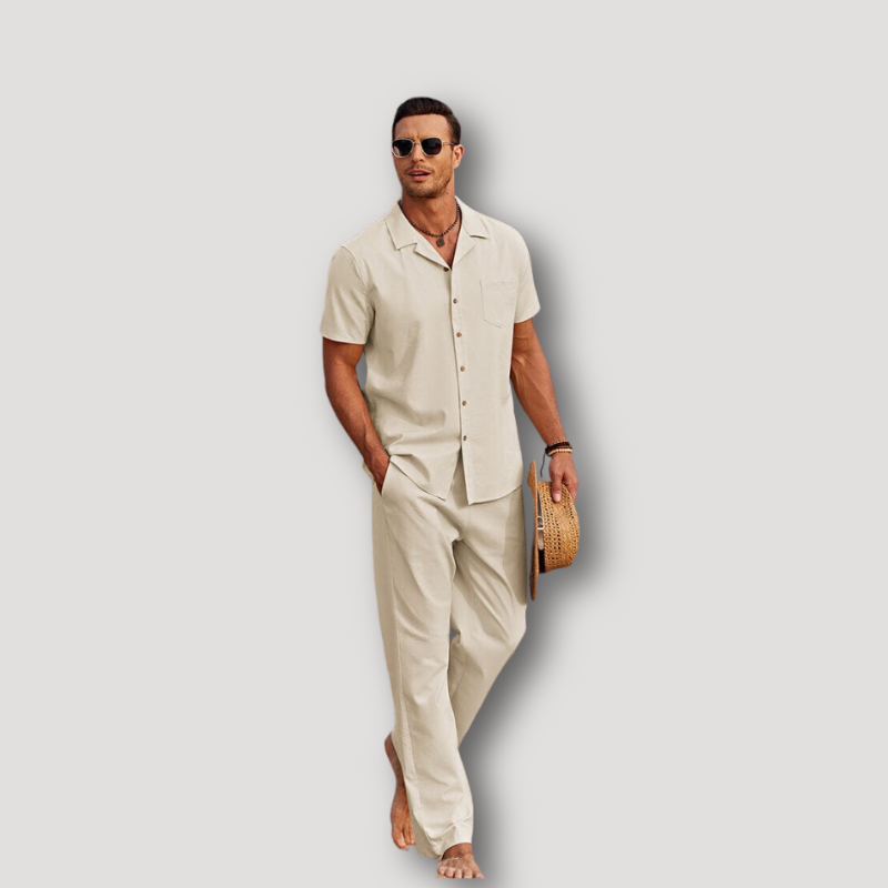 Tey | Collar Shirt Kurzarm Leinenhose Set Sommer-Outfit