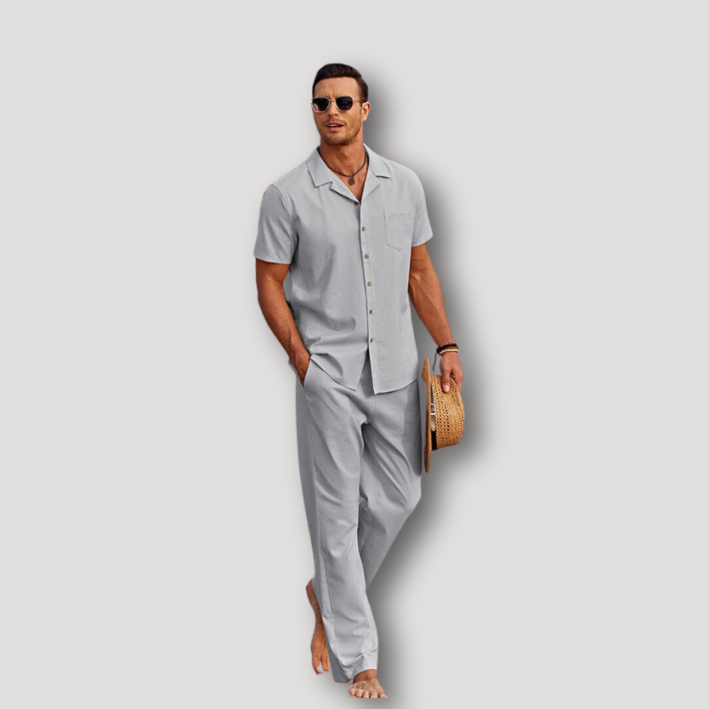 Tey | Collar Shirt Kurzarm Leinenhose Set Sommer-Outfit