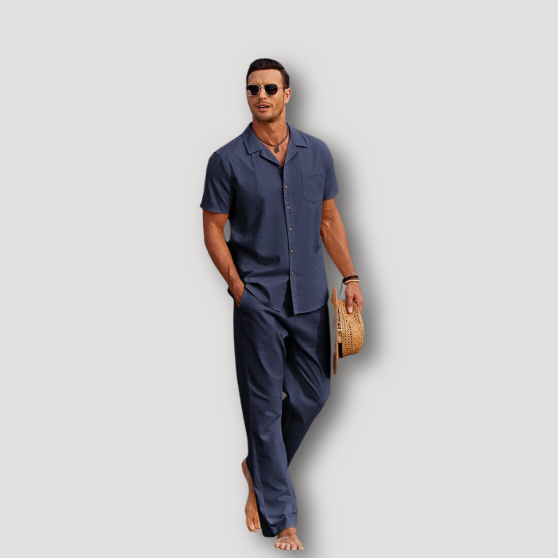 Tey | Collar Shirt Kurzarm Leinenhose Set Sommer-Outfit