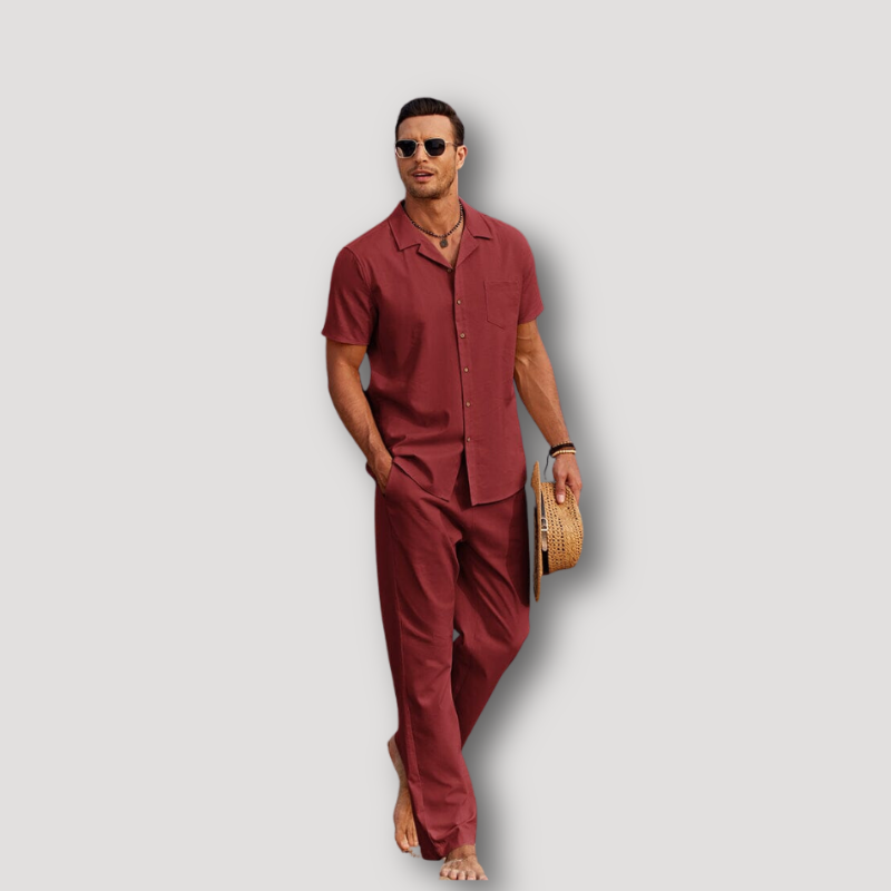 Tey | Collar Shirt Kurzarm Leinenhose Set Sommer-Outfit