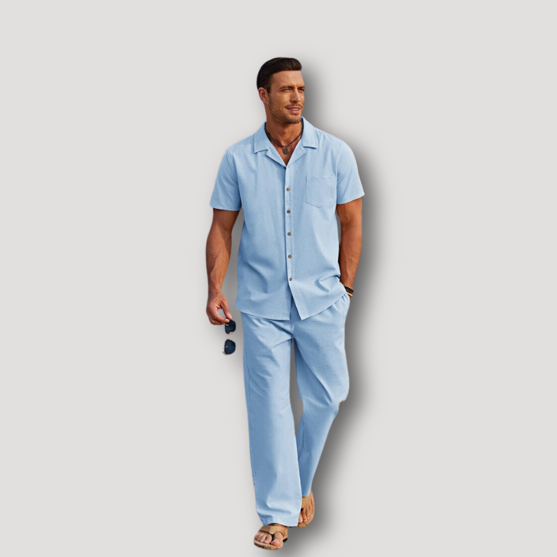 Tey | Collar Shirt Kurzarm Leinenhose Set Sommer-Outfit