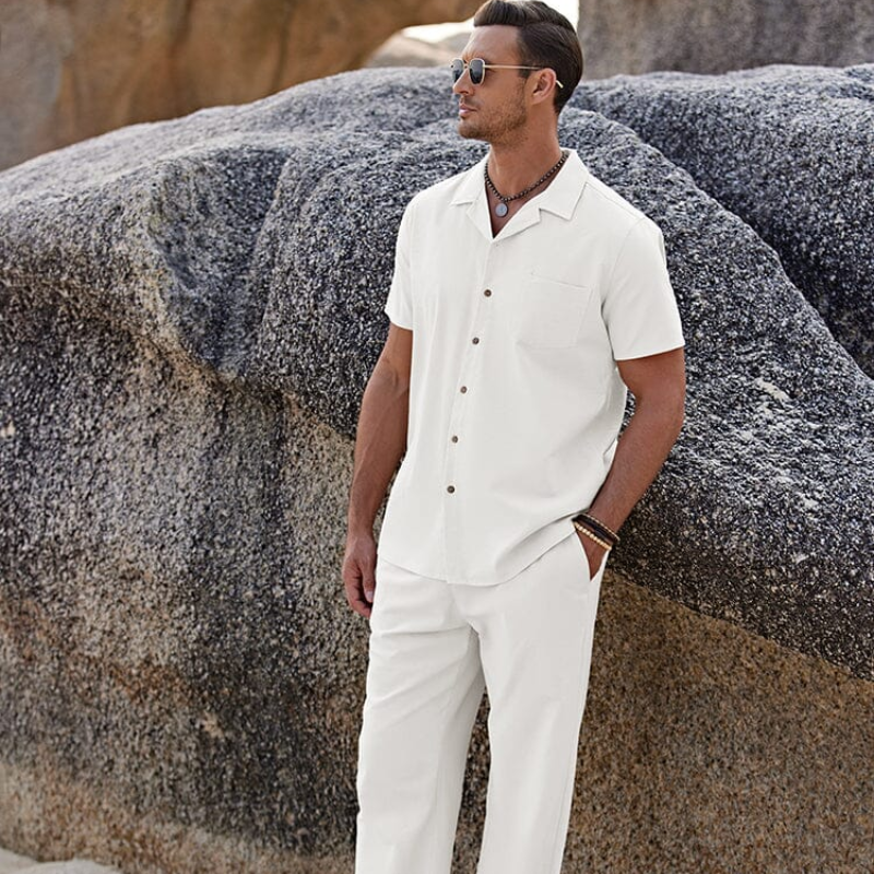 Tey | Collar Shirt Kurzarm Leinenhose Set Sommer-Outfit