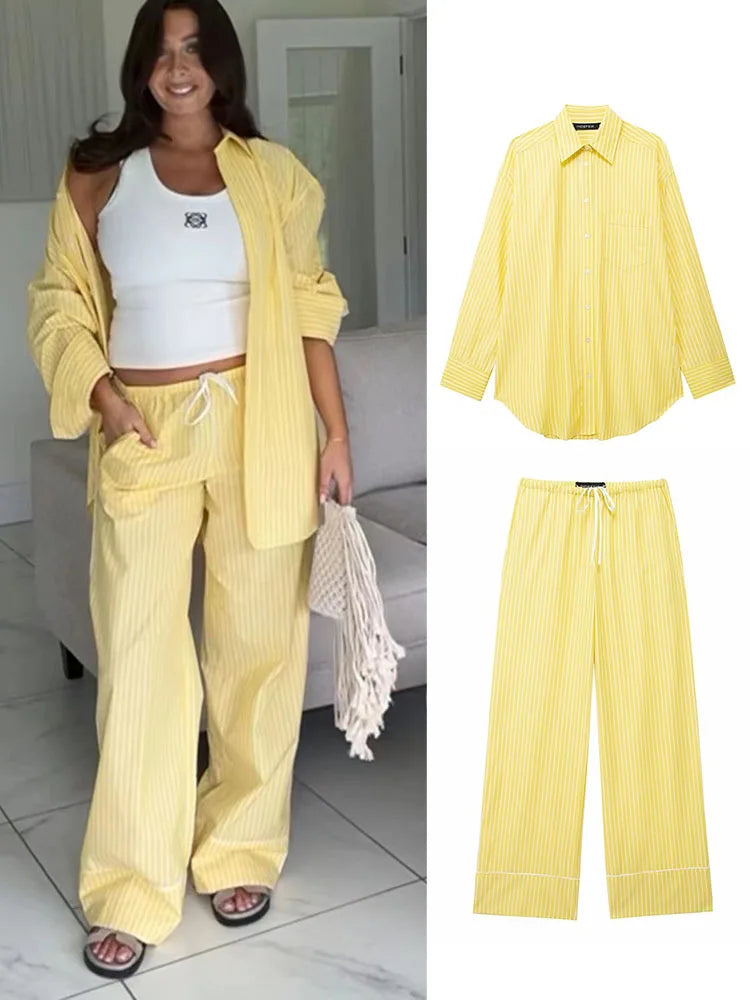 Amara | Losse Gestreepte Blouse Broek Sets