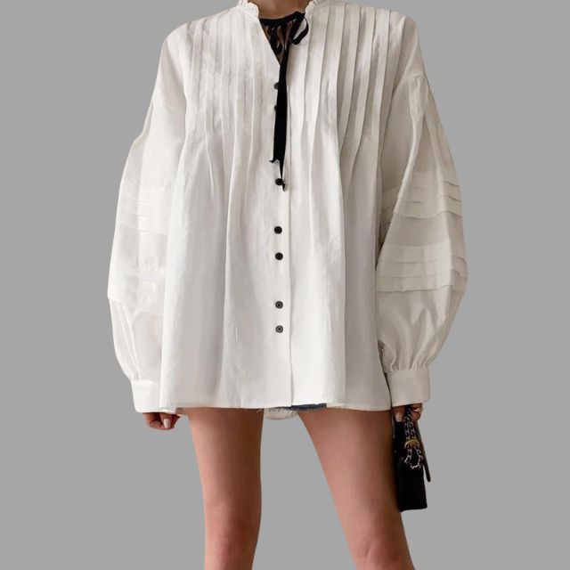 Kendall | Geplooide Bluse mit V-Ausschnitt und Pofärmeln