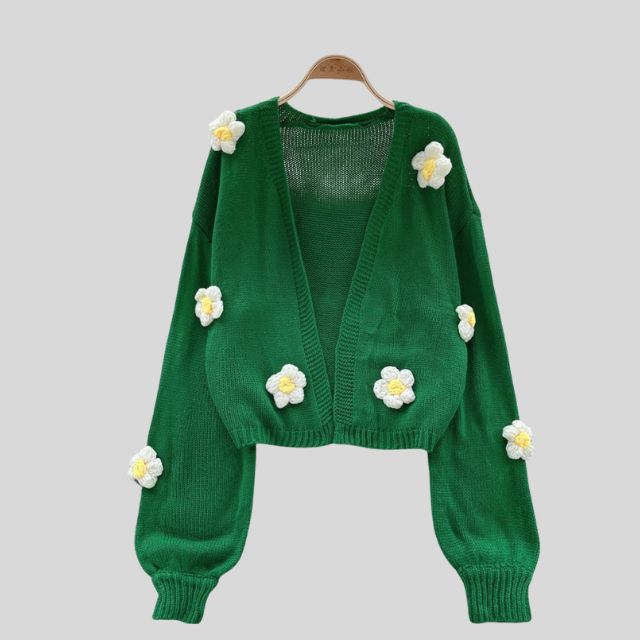 Gigie | Lebendiger Strickpullover mit Blumenapplikation