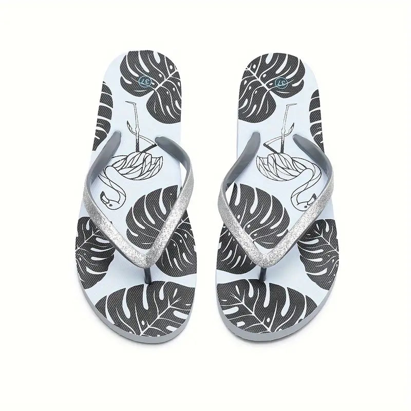 Ione | Flamingo Print Sommer Strand flach Slide Sandale