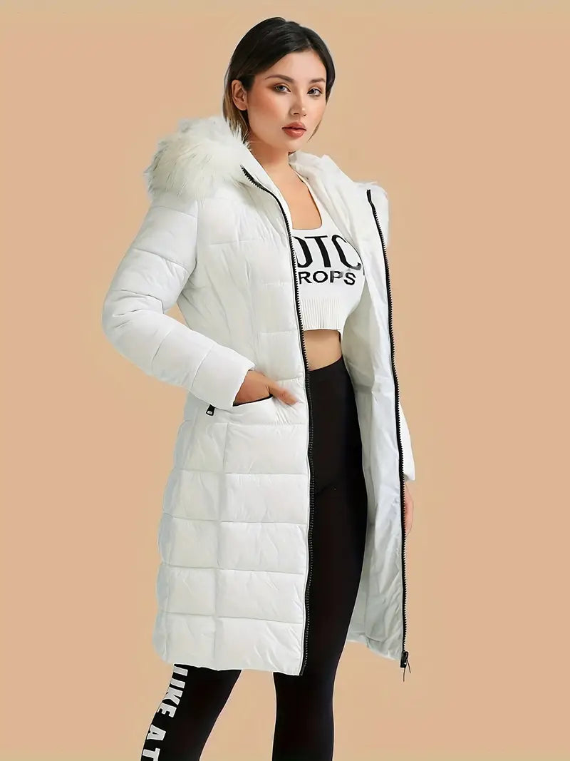 White | Damen Winterparka – Warm, gefüttert, Polyester, elegantes Design