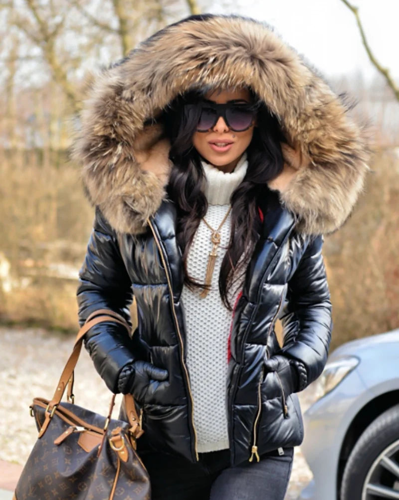 Olay | Women's Winter Puffer Jacke mit Kunstpelz Kapuze – Polyester Mantel mit Reißverschluss