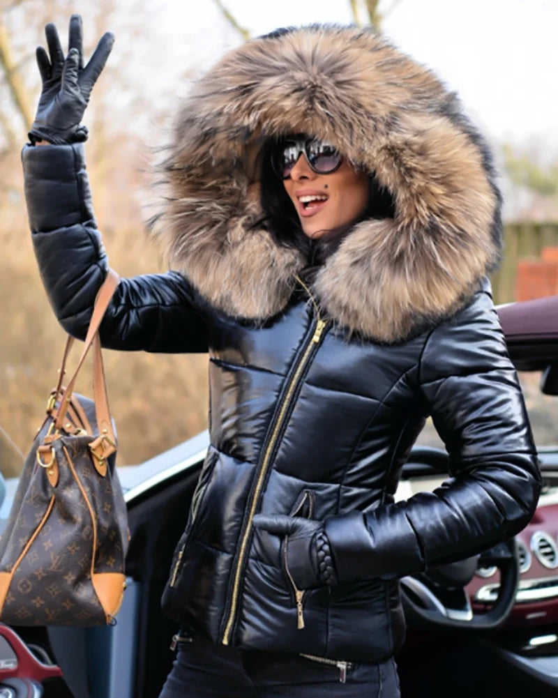 Olay | Women's Winter Puffer Jacke mit Kunstpelz Kapuze – Polyester Mantel mit Reißverschluss
