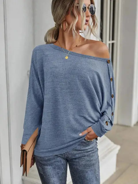 Mirel | Schwarze Button-Detail Bluse