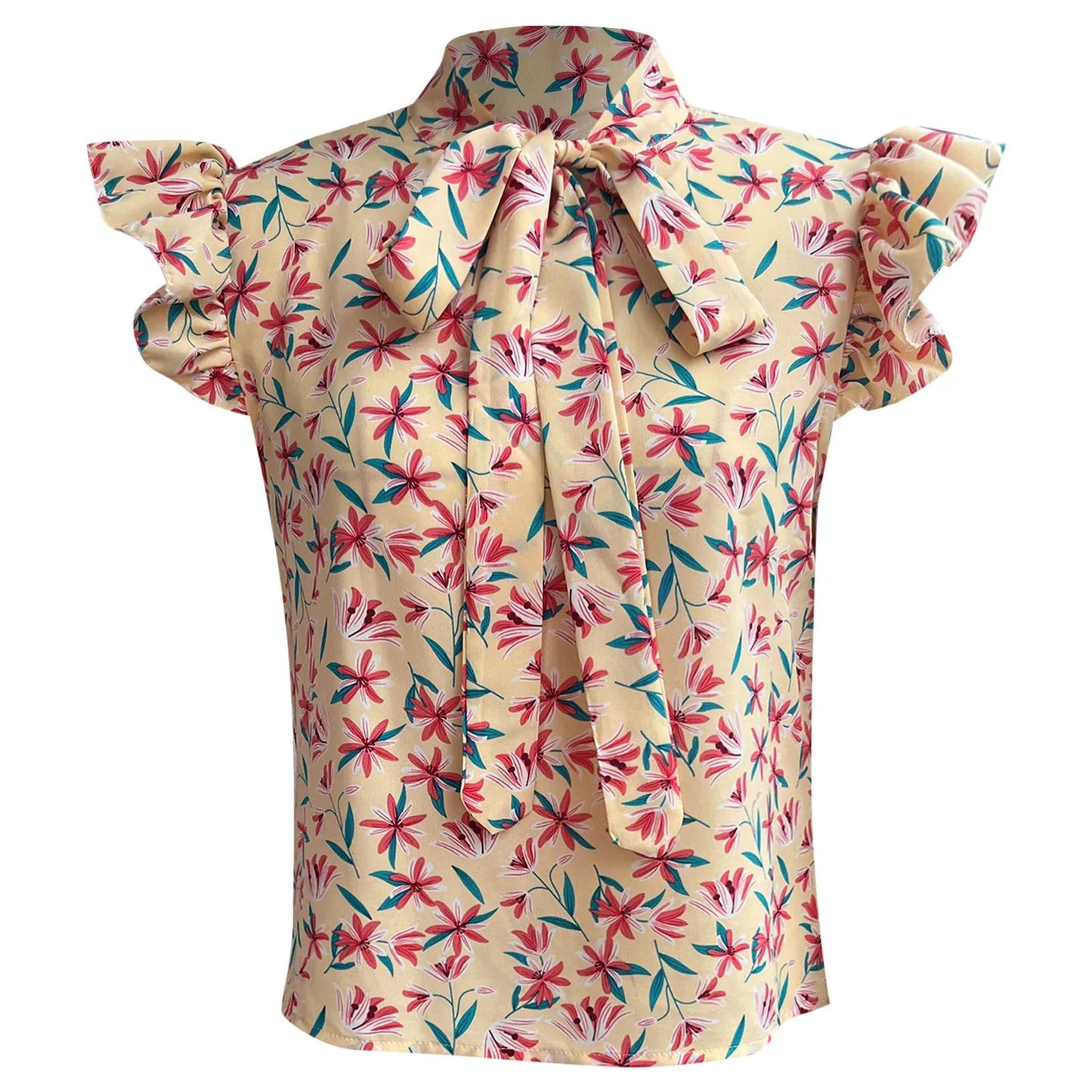 Vacation | Bluse mit Blumenmuster, Rüschenärmeln und Schnürkragen für Damen
