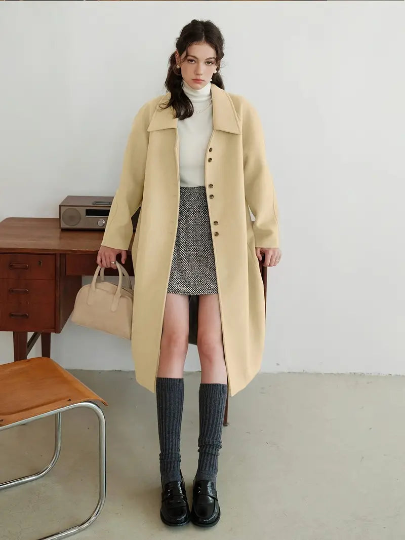Schie | Schicker gelber Mantel aus Fleece-Mischung für Frauen - elegante lange Ärmel