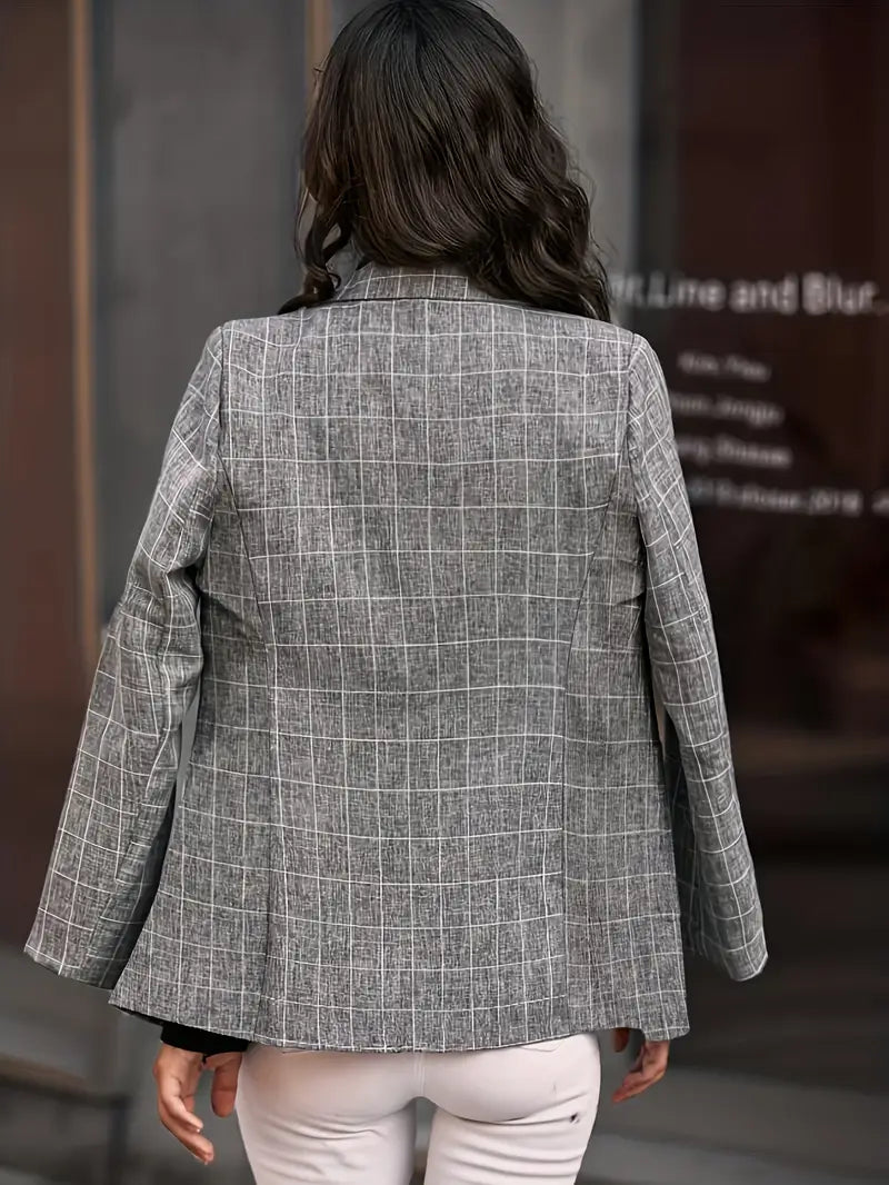 Grie | Eleganter Plaid-Blazer für Damen, Einreihig mit Patentaschen