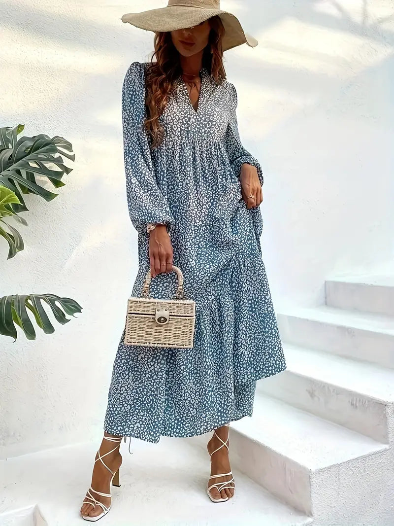 Frederique - Wildfeuer Boho-Leoparden Maxikleid