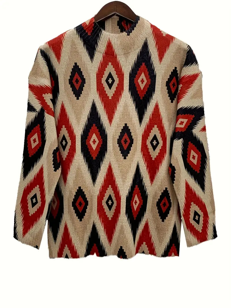 Stepy | Print Stehkragenpullover – Langarm, Lässig
