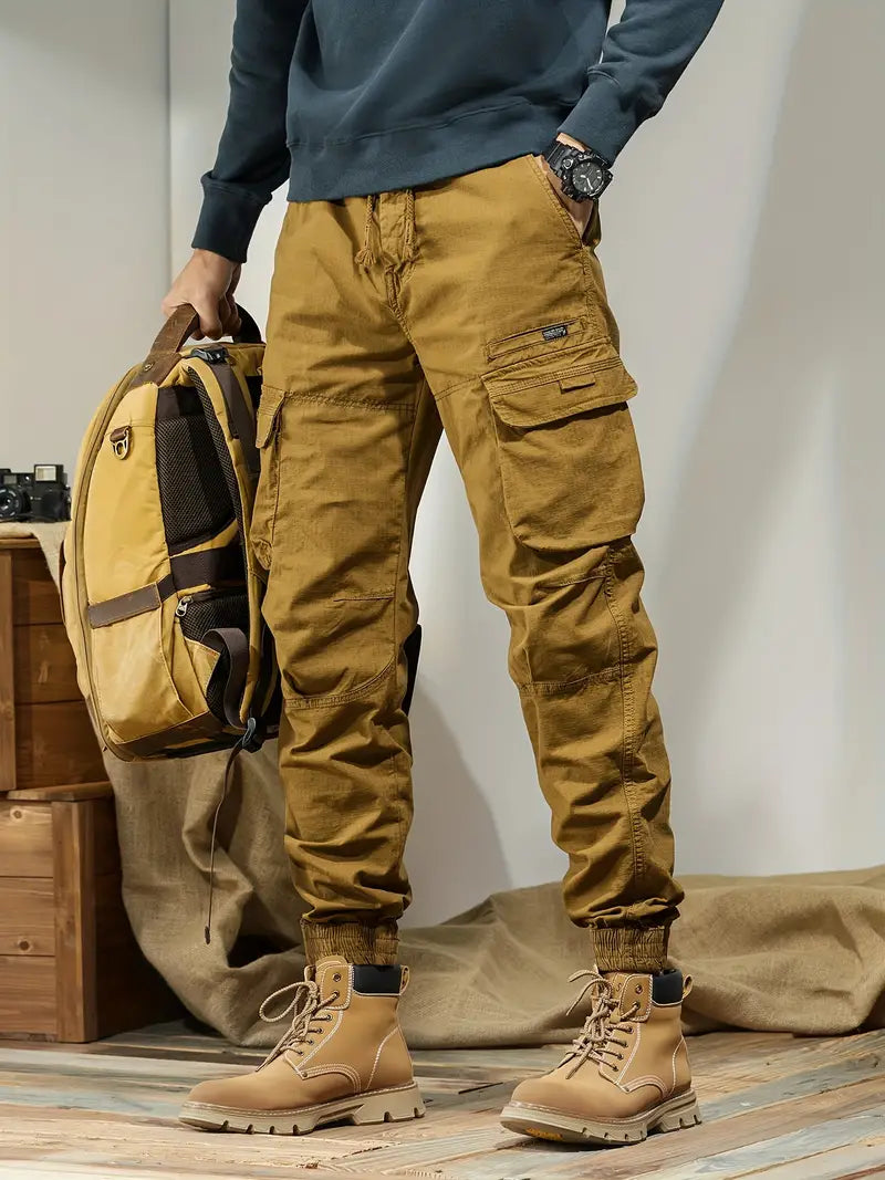 Her | Herren Solid Cargo-Hose mit Mehreren Taschen – Lässige Outdoor-Hose