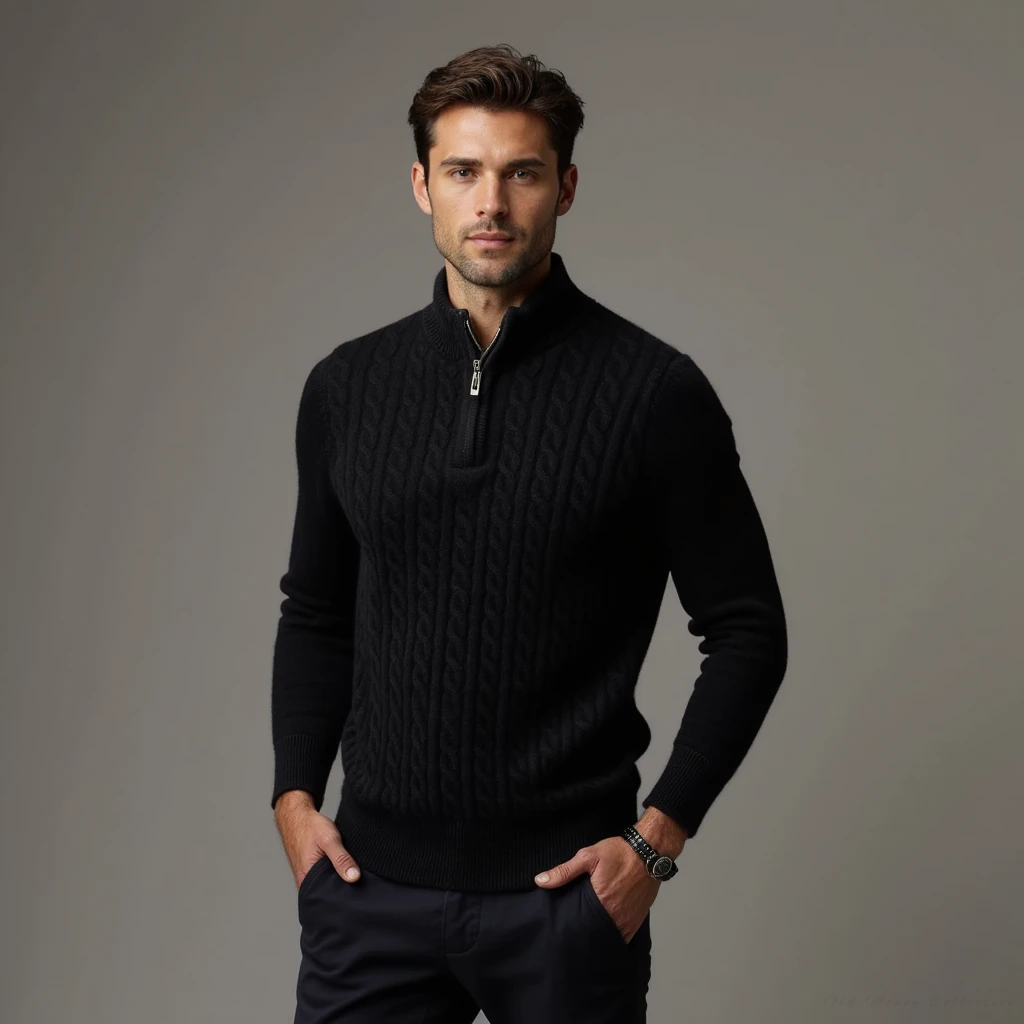 Alonso | Kaschmir-Halbreißverschluss-Pullover für Herren, weich, warm, elegant