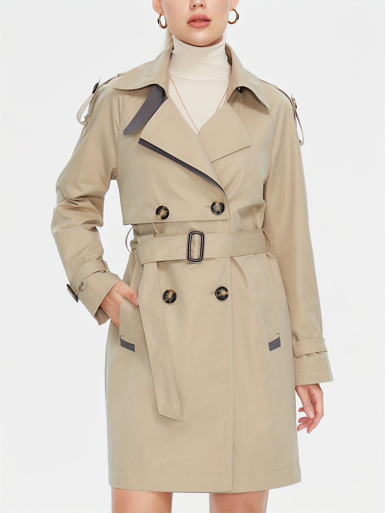 Gracii | Doppelreihiger Damen-Trenchcoat mit verstellbarem Gürtel und Epauletten