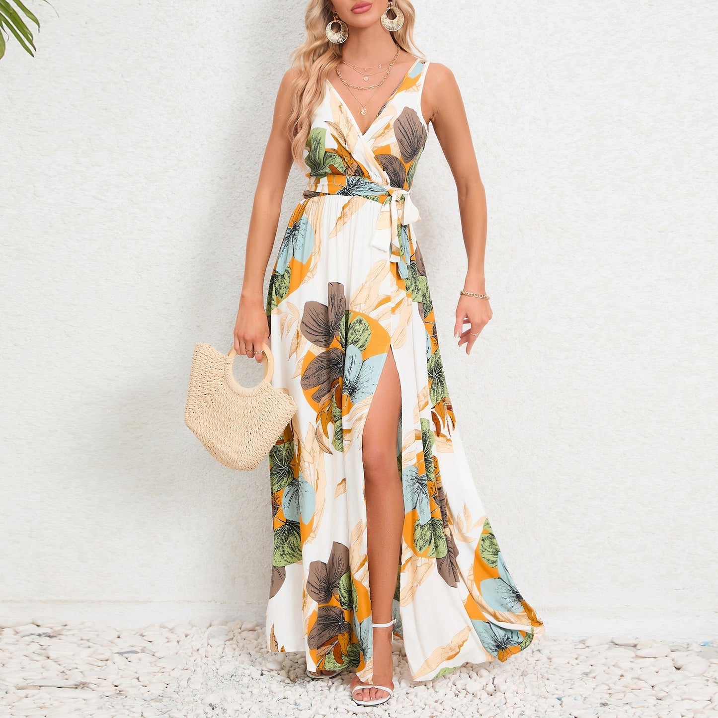 Soren | Sommerkleid mit Taille-Krawatten und Schlitz-Design