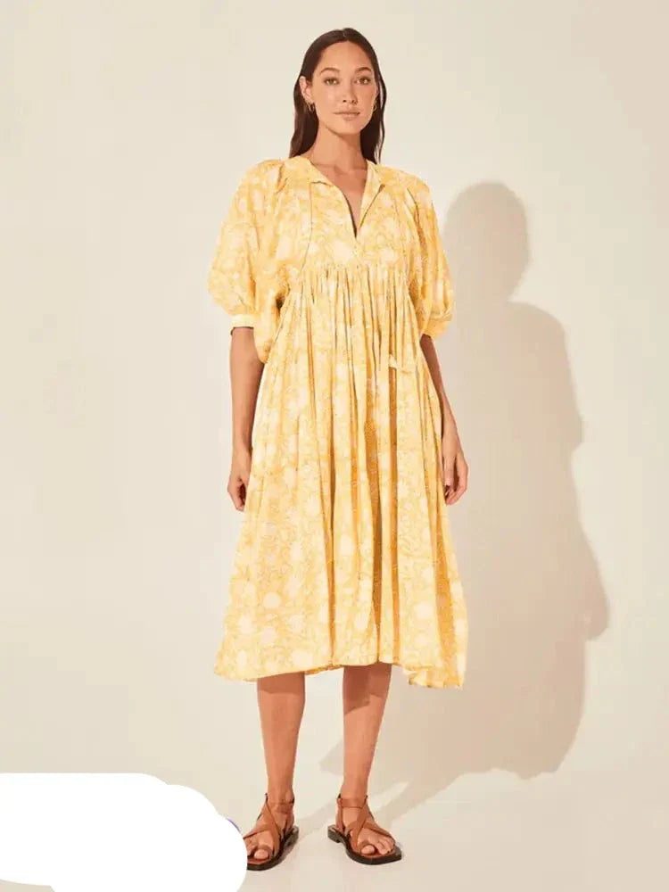 Gisela | Gelbes Midi-Sommerkleid