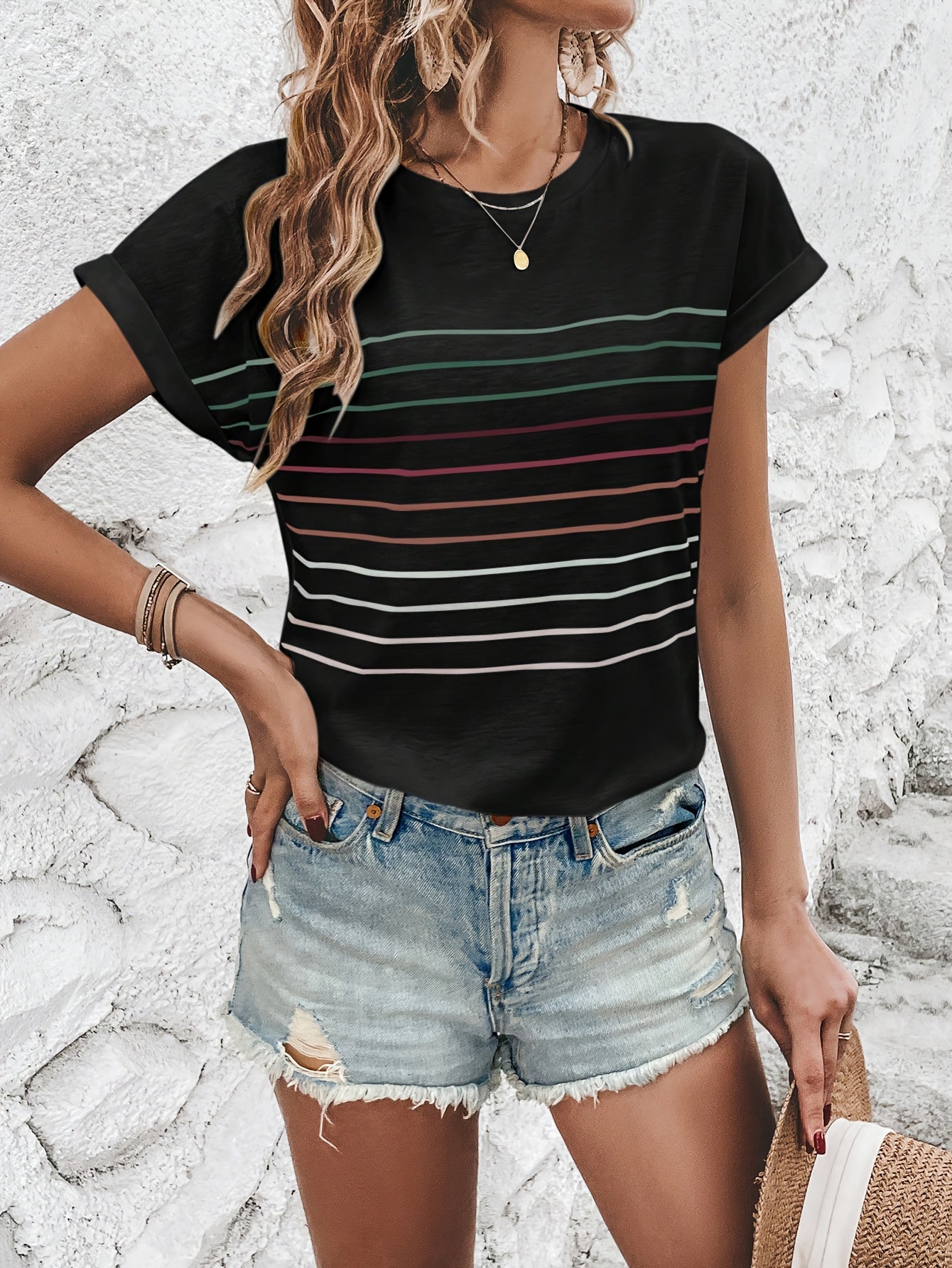 Shria | Weißes T-Shirt mit Streifen