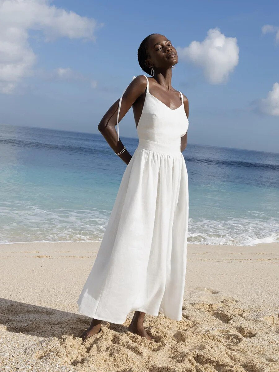 Heather - Langes Leinen Sommerkleid für Damen
